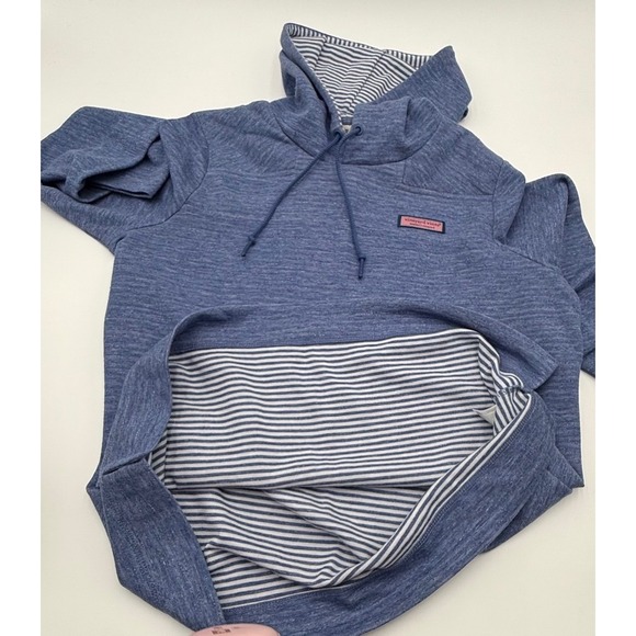 Vineyard Vines Womens Blue Slub Knit Striped Lined Pullover Hoodie Size Small - Picture 6 of 11